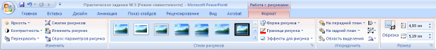 Инструменты рисования вкладки Формат (Изменить, Стили рисунка, Упорядочить, Размер)